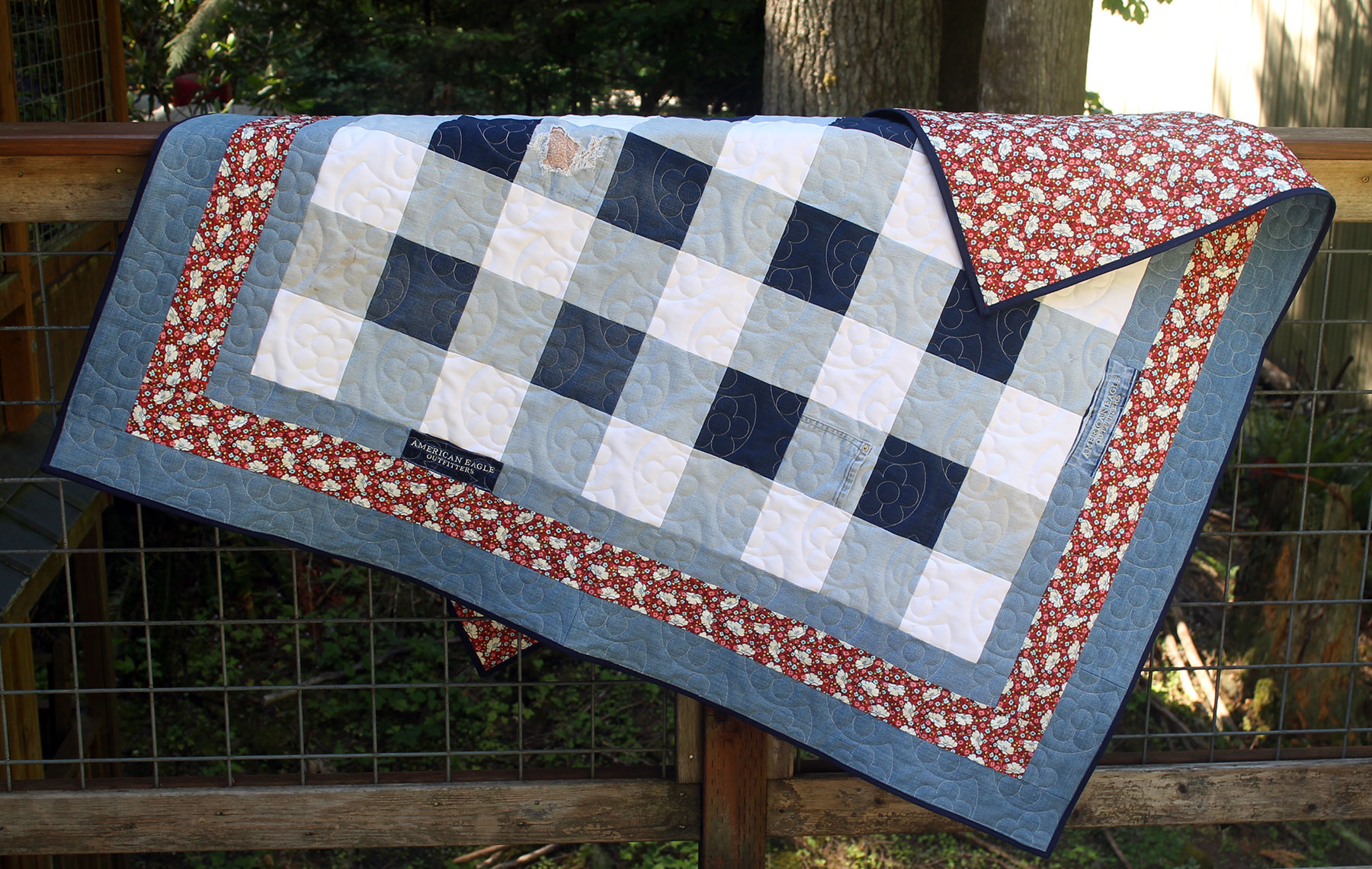 Gingham Upcycled Denim Quilt